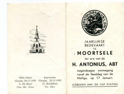 Kaartje 'Jaarlijkse Bedevaart', Moortsele, 1956