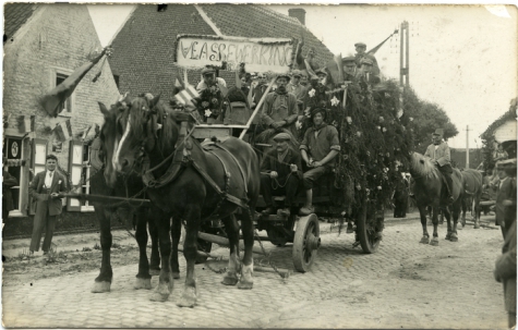 Wagen vlasbewerking, viering 100 jaar België, Munte, 1930