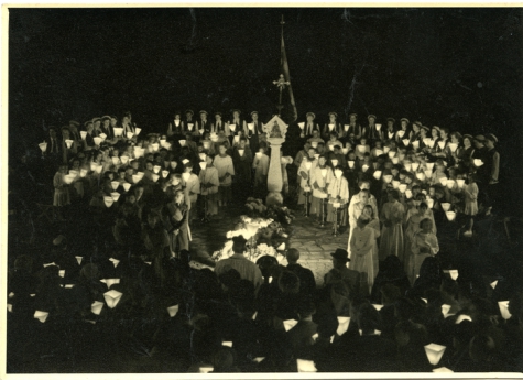 Kaarskensprocessie, bovenaanzicht, Munte, jaren 1950
