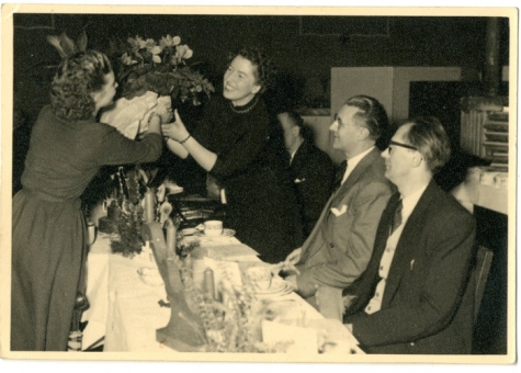 Personeelsfeest van schoenenfabriek Sofacq, Merelbeke, 1950-1960