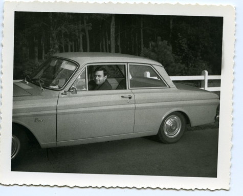 Omer D(Hooge in zijn Ford taunus, Waasmunster, 1950-1960