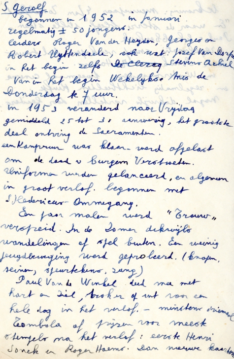 Notities van pastoor Sabot over de kerk Sint-Gerolf, Vlierzele, 1953