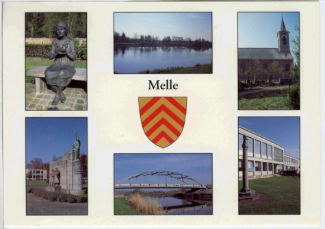 Kleurpostkaart met zes foto's van Melle