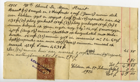 Factuur, Vlierzele, 1926