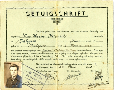 Getuigschrift, Zottegem, 1942