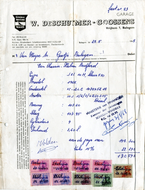 Factuur, Balegem, 1968