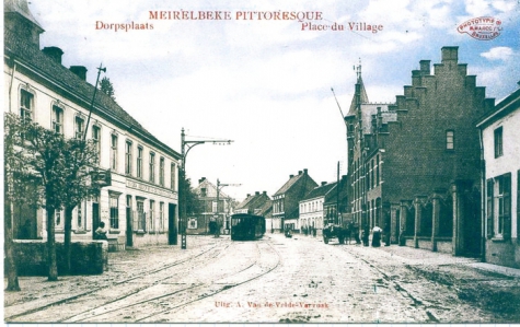 Tram van de lijn Gent-Geraardsbergen, Merelbeke. Voor 1935.