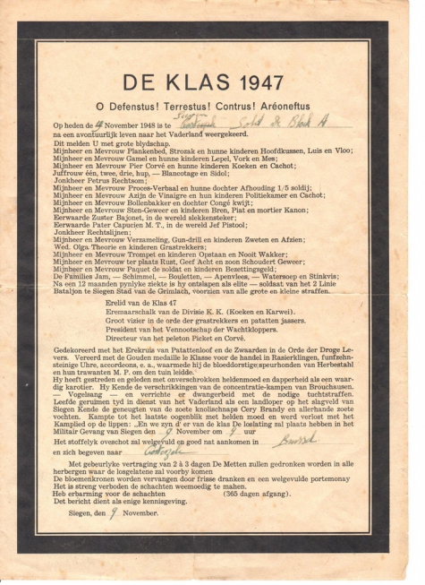 Afscheidsbrief na afloop van legerdienst, Oosterzele, 1948