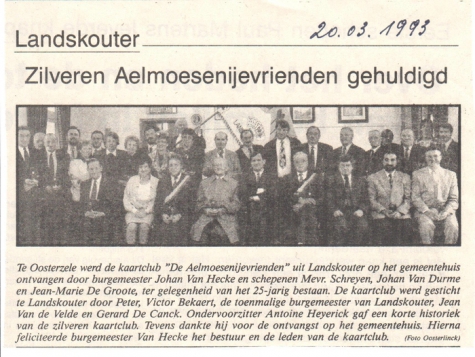 Zilveren jubileum kaartmaatschappij Aelmoesenijevrienden, Oosterzele, 1993