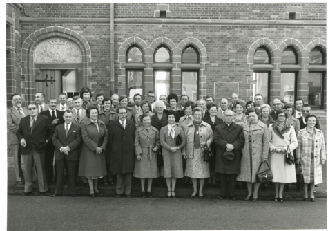 Groepsfoto 15-jarig bestaan CMVB, Oosterzele, jaren 1970