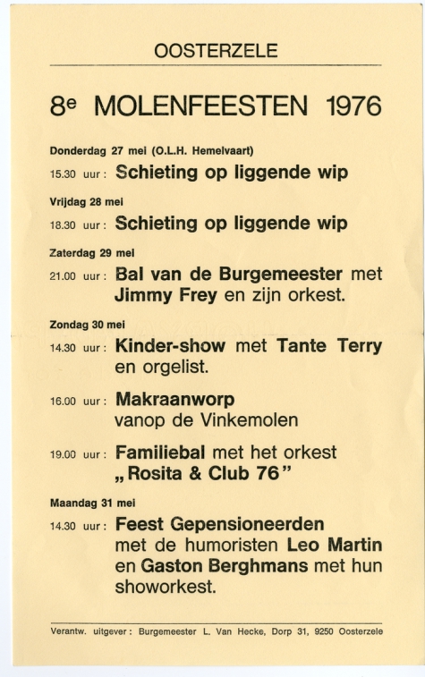 Affiche 8ste Molenfeesten, Oosterzele, 1976