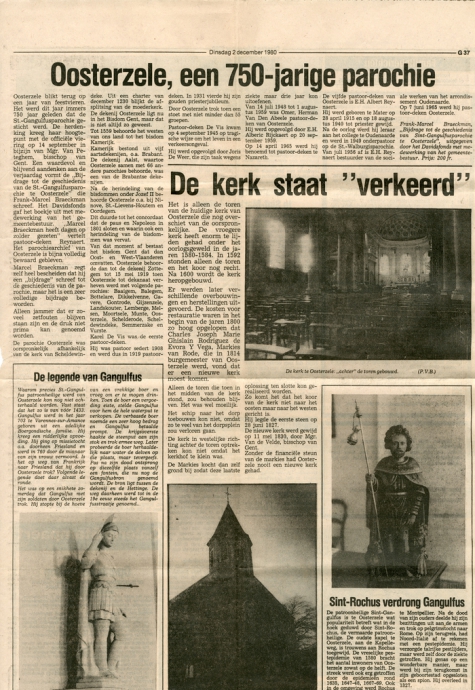 Krantenartikel over 750 jaar parochie Oosterzele, 1980