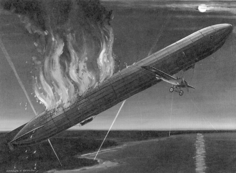 Illustratie van het luchtgevecht van Warneford en de LZ37, 1981