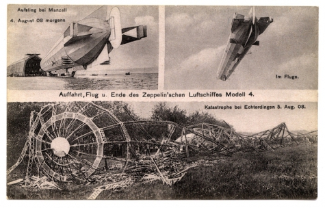 Neergestorte zeppelin LZ4 in Echterdingen, 1908