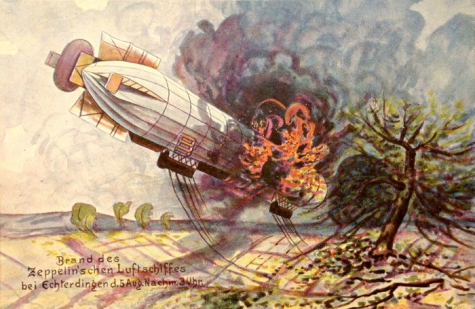 Neerstorten brandende zeppelin in Echterdingen, 1908