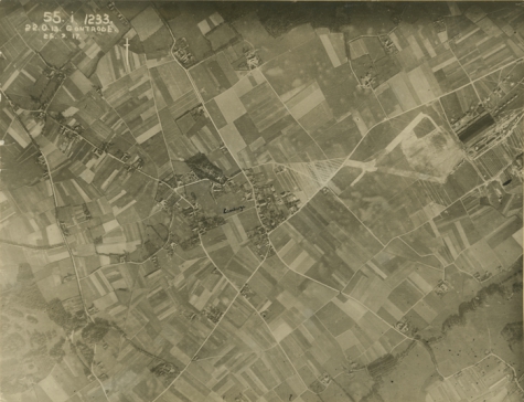 Het vliegveld van Gontrode vanuit de lucht, 1917.