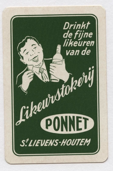 Speelkaart likeurstokerij Ponnet, Sint-Lievens-Houtem, 1930-1970