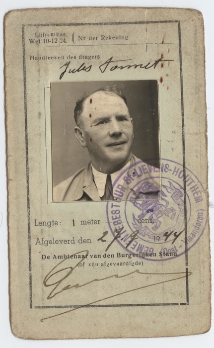 Identiteitskaart Jules Ponnet, Sint-Lievens-Houtem, 1944