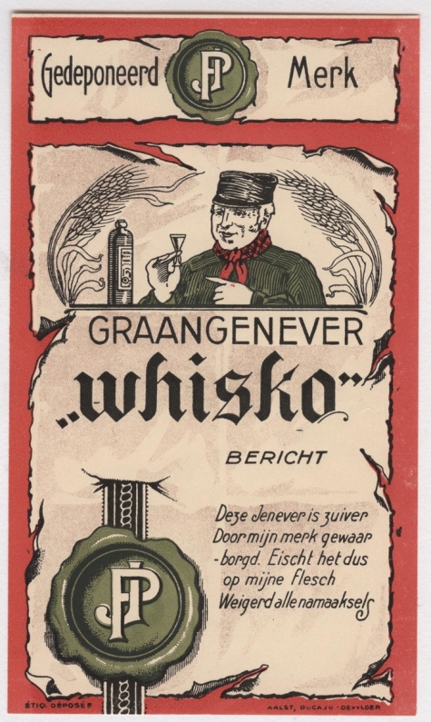Etiketten dranken stokerij Ponnet, Sint-Lievens-Houtem, 1923-1950