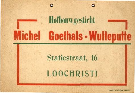 Reclamebord hofbouwgesticht Goethals-Wulteputte, Lochristi, 1935-1940
