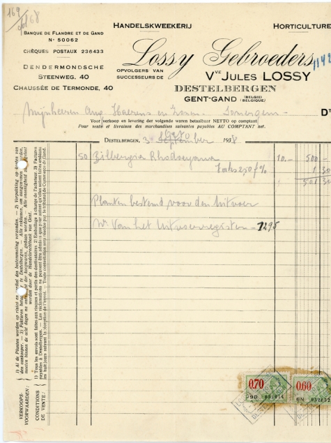 Factuur bloemisterij Lossy, Destelbergen, 1938
