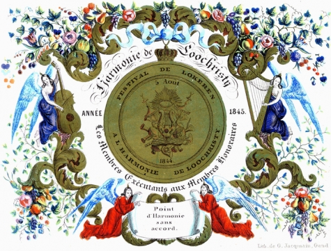 Porseleinkaart voor leden en ereleden Harmonie Lochristi, 1845
