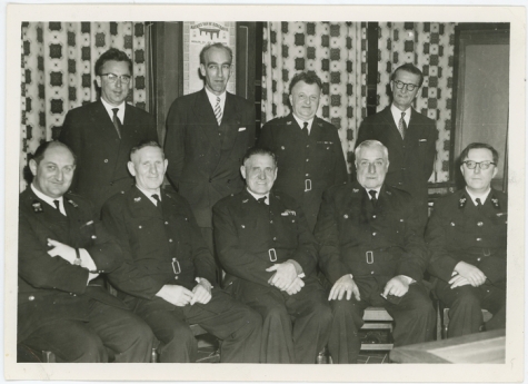 Afscheidsviering van drie brandweermannen van brandweerkorps Lochristi, 14 maart 1960