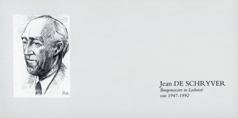 Uitnodiging huldiging burgemeester Jean De Schryver, 45-jarig ambtstermijn, Lochristi, 1992