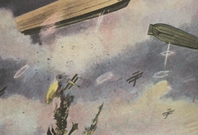 Duitse marine-luchtschepen in gevecht met vijandige vliegtuigen boven Engeland, 1916