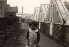Marie-Thérèse Volckaert op de bloemisterij, Merelbeke, 1934