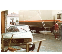 Gebroken vitrine bakkerij De Paepe, Merelbeke, 1982