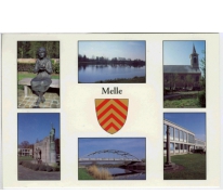 Kleurpostkaart met zes foto's van Melle