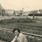 Rachel Braeckman tussen de azalea's, Heusden, jaren 1950
